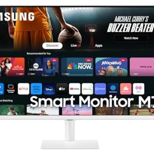 SAMSUNG M7 M70D Series 32-Inch 4K UHD Smart Monitor, Gaming Hub, HDR10, USB-C, Multiple Ports, with Streaming TV, Speakers, SolarCell Remote, Vision Accessibility Tools, LS32DM703UNXZA, White, 2024