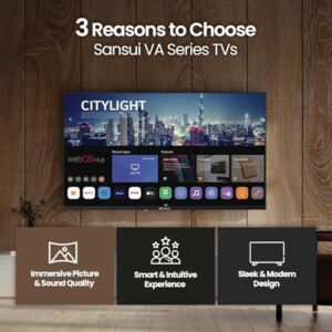 SANSUI 40″ inch LED Smart TV FHD 1080P | Frameless Screen with Dolby Vision & Dolby Atmos Sound | WebOS hub with Google Play & Live TV | Support WiFi & Bluetooth & Chromecast