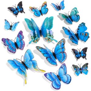 SAOROPEB 3D Butterfly Wall Decor, 72 Pcs Double Layer Butterfly Decorations for Party Decorations Locker Decor Refrigerator Decal, Reusable (Blue)