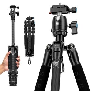 SIRUI 52″ Carbon Fiber Travel Tripod, Compact Lightweight Camera Tripod, 360° Ball Head Detachable, Load 10kg/22lbs, Folded Height 13″ (Traveler 5CX)