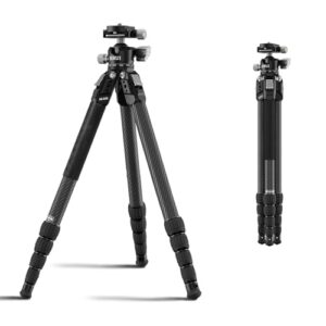 SIRUI Carbon Fiber Travel Tripod, 50″ Compact Lightweight Backpack Tripod with Low Profile Ball Head with Quick Release Plate for Arca, 6 Mounting Points for Camera and Phone, AM-225S+G0