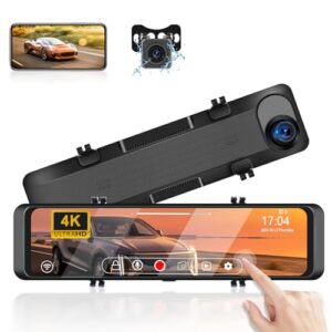 SIXWIN 4K Mirror Dash Cam Front and Rear Dash Car Camera 11.26 inch Touch Screen Rear View Mirror Camera Backup Camera for Car with WiFi, Blind Spot Detection, App Control, 24H Parking Mornitor