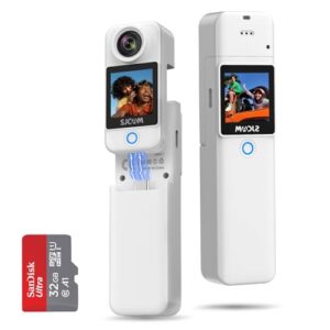 SJCAM C300 Pocket Camera 4K,7H Power, 6-Axis Stabilizer Action Camera,Dual-Touch Screen Body Camera,30M Waterproof Body Cam for Vlogging and Live Streaming,with Helmet Mount Kits,White,Gifts
