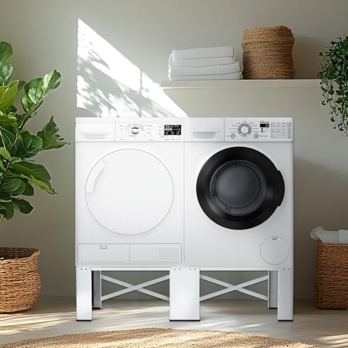 SKM 2 in 1 Washer Dryer Pedestals 29" - Laundry Pedestal for Washer and Dryer Stand, Steel Washing Machine Stand Raiser, Compatible with Most 4.8-5.3 cu. ft. Capacity Washer White - Image 3