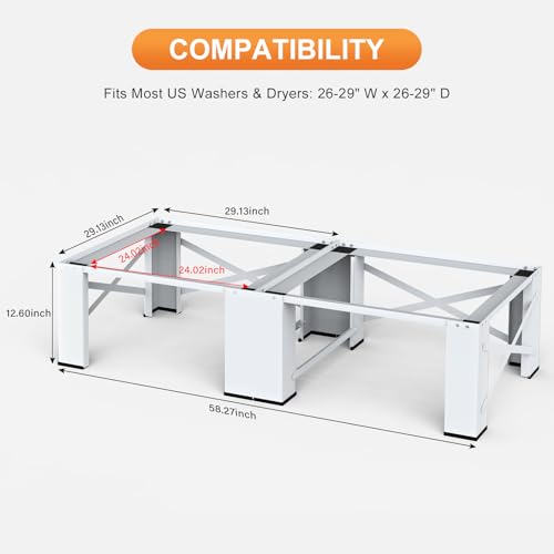 SKM 2 in 1 Washer Dryer Pedestals 29" - Laundry Pedestal for Washer and Dryer Stand, Steel Washing Machine Stand Raiser, Compatible with Most 4.8-5.3 cu. ft. Capacity Washer White - Image 4