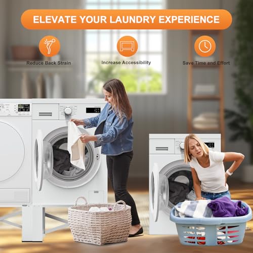 SKM 2 in 1 Washer Dryer Pedestals 29" - Laundry Pedestal for Washer and Dryer Stand, Steel Washing Machine Stand Raiser, Compatible with Most 4.8-5.3 cu. ft. Capacity Washer White - Image 5