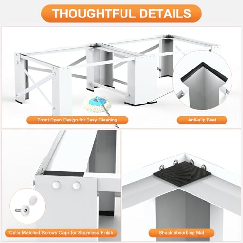 SKM 2 in 1 Washer Dryer Pedestals 29" - Laundry Pedestal for Washer and Dryer Stand, Steel Washing Machine Stand Raiser, Compatible with Most 4.8-5.3 cu. ft. Capacity Washer White - Image 6
