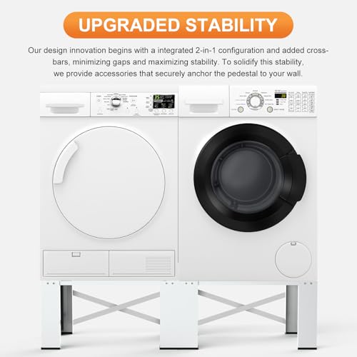 SKM 2 in 1 Washer Dryer Pedestals 29" - Laundry Pedestal for Washer and Dryer Stand, Steel Washing Machine Stand Raiser, Compatible with Most 4.8-5.3 cu. ft. Capacity Washer White - Image 7
