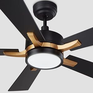 SMAFAN Smart Ceiling Fan 52” 5-Blade with Remote Control, DC Motor with 10 Speed, Dimmable LED Light Kit Included, Apex Works with Google Assistant and Amazon Alexa, Siri Shortcut (Black and Gold)