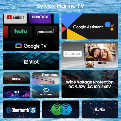 SYLVOX 12 Volt TV, 40" Smart Television 1080P with Google OS Support Voice Remote Screencast ATSC NTSC WiFi Bluetooth HDMI USB, AC/DC Powered, 12V TV for RV Camper Boat Coastal Home (Marine Series) - Image 4