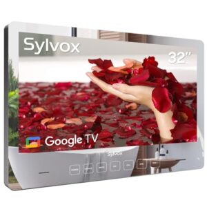 SYLVOX 32” Smart TV Bathroom Magic Mirror Waterproof LED TV 1080P 500NITS High Brightness Dual Front Speakers Wall mounting Suitable for Bathrooms,Hotels,Saunas