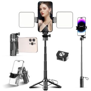 Selfie Stick Tripod, Tripod for iPhone Wireless Remote for Selfies, Pocket Size 4-16″ high 4-in-1 Support 4.7-7″ Mobile Phones Portable Stand for Video Recording Travel TIK Tok Vlog Live Broadcast