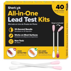 Sherlock Instant Lead Paint Test Kit (40 Count) | Rapid Results in Less Than 30 Seconds | NO Vinegar Needed | Check Lead in Painted Surfaces, Wood, Metal & More | Disposable Cotton Swabs