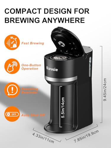 Single Serve Coffee Maker for K-Cup and Ground Coffee, Fast Brew, 6-12 oz Brew Sizes One Cup Coffee Machine Fits 5.5" Mugs, One-Button Small Coffee Maker with Descaling Reminder,Black - Image 3