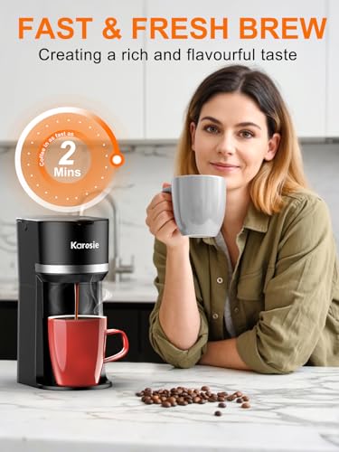 Single Serve Coffee Maker for K-Cup and Ground Coffee, Fast Brew, 6-12 oz Brew Sizes One Cup Coffee Machine Fits 5.5" Mugs, One-Button Small Coffee Maker with Descaling Reminder,Black - Image 5