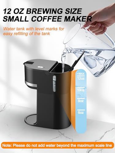 Single Serve Coffee Maker for K-Cup and Ground Coffee, Fast Brew, 6-12 oz Brew Sizes One Cup Coffee Machine Fits 5.5" Mugs, One-Button Small Coffee Maker with Descaling Reminder,Black - Image 6