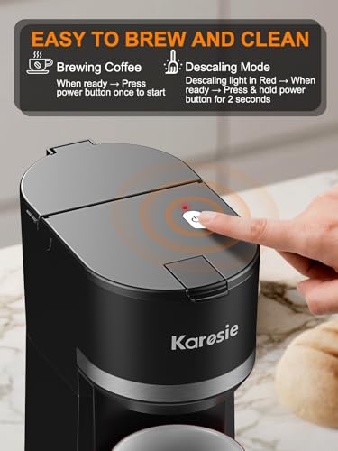 Single Serve Coffee Maker for K-Cup and Ground Coffee, Fast Brew, 6-12 oz Brew Sizes One Cup Coffee Machine Fits 5.5" Mugs, One-Button Small Coffee Maker with Descaling Reminder,Black - Image 7