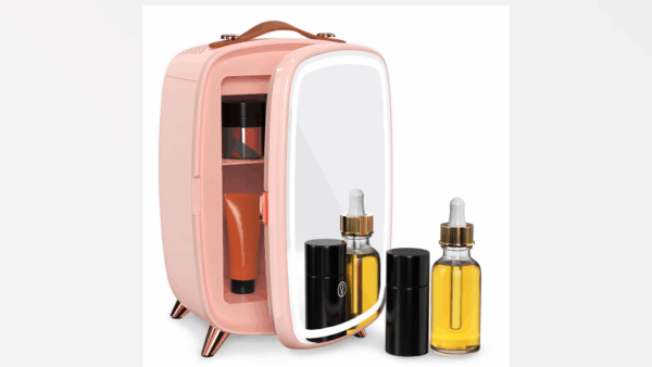 Skincare Fridge, 6L Pink Makeup Fridge with Dimmable LED Light Mirror, Portable for Bedroom, Car, Office & Dorm - Image 8