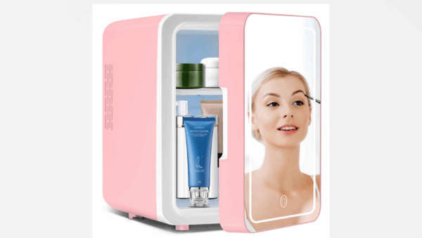 Skincare Fridge With Dimmable LED Mirror, 4L Makeup Mini Fridge for Bedroom, Cosmetics, SkinCare, Cooler & Warmer, Portable Small Refrigerator for Car, Office and Food- Pink - Image 8