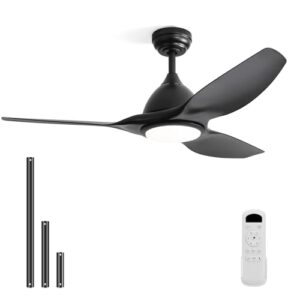 Sofucor 52 Inch Ceiling Fans with Lights and Remote, Black Ceiling Fan with Light Large Airflow 7000CFM, Modern Ceiling Fan Dimmable 6-Speed 3-Timer Reversible DC Motor for Bedroom Living Room