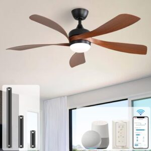 Sofucor 52″ Smart Ceiling Fan, Indoor/Outdoor Ceiling Fans with Lights and Remote, Works with Alexa/Google/App, 3-Color Light 6-Speed Timing Reversible DC Motor for Living Room Bedroom Patio