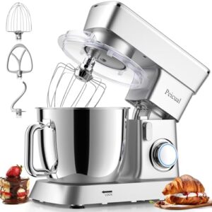 Stand Mixer, 6QT 10+P Speed Tilt-Head Kitchen Electric Mixer, Food Mixer with Stainless Steel Bowl, Dough Hook, Flat Beater, Wire Whisk, Splash Guard for Daily Use – Silver