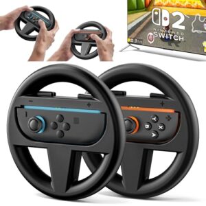 Steering Wheel for Nintendo Switch 2 Joy Con (2025), Switch 2 Racing Wheel for Mario Kart World & 8 Deluxe, NS2 Racing Games Accessories with Ergonomic Design and Easy to Install – 2 Packs Black