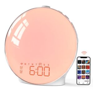 Sunrise Alarm Clock, Smart Wake-up Light Compatible with Alexa, Dual Alarms with FM Radio, Snooze Function for Heavy Sleepers, Adults&Kids