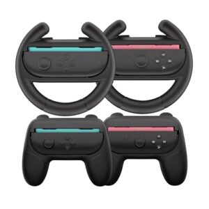 Switch 2 Joy-Con Grip [4-Pack], Steering Wheels for Nintendo Switch 2 Controller Compatible with Mario Kart World/Mario Kart 8 Deluxe, Switch 2 Controller Accessories Ergonomic Design