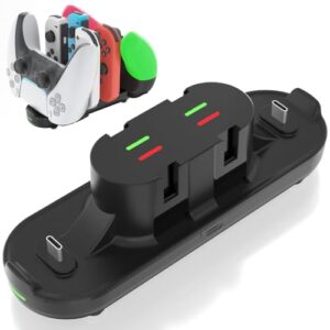 Switch Controller Charger for Nintendo Switch, Charging Dock with JoyCon/Pro / PS5 Controller, Charger Station with LED Indicator and Charger Cable for JoyCons, 6 in 1 Nintendo Gamepad Charging Dock