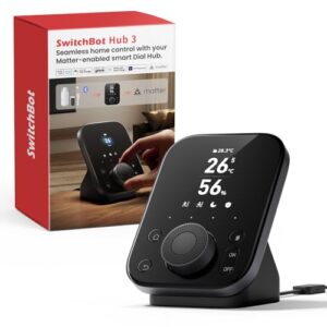 SwitchBot Hub 3 (3rd Gen), Smart Home Hub with 2.4″ IPS Screen & Knob Control, WiFi Thermometer Hygrometer, IR Remote Hub (Matter/Bluetooth 200m), Alexa/Google/Apple Home Compatible