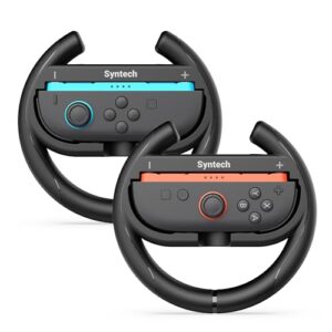 Syntech Steering Wheel for Nintendo Switch2 JoyCons 2025 (2 Pack, Black) – Switch Steering Wheel Accessories for JoyCon Mario Kart 8 Deluxe Racing Games, Anti-Slip Grip, Fast Install, Precise Control