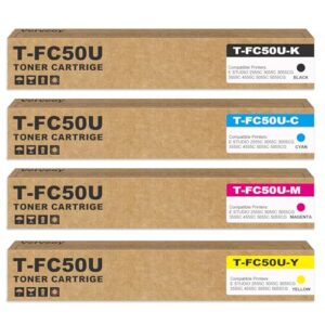 T-FC50U TFC50U Toner Cartridge T-FC50U-K T-FC50U-C T-FC50U-M T-FC50U-Y Replacement for Toshiba T-FC50U FC50U for E Studio 2555c 3055c 3555c 4555c 5055c Printer (4-Pack, Black,Magenta,Yellow,Cyan)