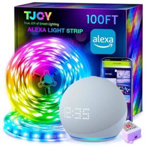 TJOY 100ft Smart Led Strip Lights for Bedroom, Work with Alexa, RGB Color Changing Music Sync Led Lights with App Remote,Multi-Color Wireless Led Strip Lighting for Bedroom (APP+Remote+Voice)