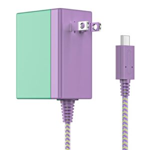 TPC 39W Charger for Nintendo Switch, 15V 2.6A AC Adapter Fast Charging with 5FT USB-C Cord, Compatible with Switch Lite, OLED, Steam Deck, Support TV Mode (Green/Purple)