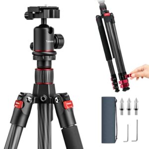 Takerers 62” Carbon Fiber Tripod for Camera DSLR【Fast Flip Buckle】Professional Camera Tripod Stand for Photography Travel, with 1/4″ Screw QR Plate, 360° Panorama Ballhead, Phone Clamp, Max Load 33lb