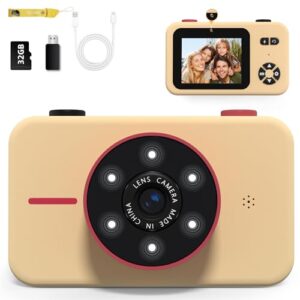 Toddler Dightal Camera for Girls,Kids Camera Toy for 3-8 Year Old,Children Selfie Video Camcorder with 1080p Dual Lens,Christmas Birthday Gifts for Boys Girl Age 3-8 with 32g Tf Card-Apricot