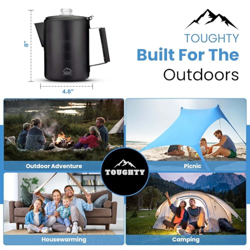 Toughty Yosemite Percolator Coffee Pot – Classic Coffee Percolator Stovetop for Camping & Home – Durable Stainless Steel - Gas, Electric & Induction Stoves – Old-Fashioned Cowboy-Style Pot – 12 Cups - Image 3