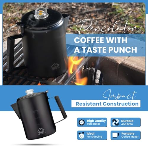 Toughty Yosemite Percolator Coffee Pot – Classic Coffee Percolator Stovetop for Camping & Home – Durable Stainless Steel - Gas, Electric & Induction Stoves – Old-Fashioned Cowboy-Style Pot – 12 Cups - Image 4