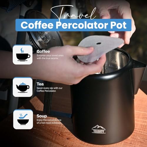 Toughty Yosemite Percolator Coffee Pot – Classic Coffee Percolator Stovetop for Camping & Home – Durable Stainless Steel - Gas, Electric & Induction Stoves – Old-Fashioned Cowboy-Style Pot – 12 Cups - Image 5