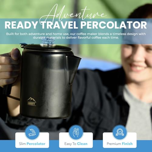Toughty Yosemite Percolator Coffee Pot – Classic Coffee Percolator Stovetop for Camping & Home – Durable Stainless Steel - Gas, Electric & Induction Stoves – Old-Fashioned Cowboy-Style Pot – 12 Cups - Image 6
