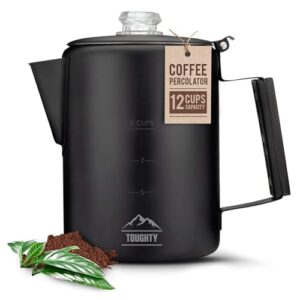 Toughty Yosemite Percolator Coffee Pot – Classic Coffee Percolator Stovetop for Camping & Home – Durable Stainless Steel – Gas, Electric & Induction Stoves – Old-Fashioned Cowboy-Style Pot – 12 Cups