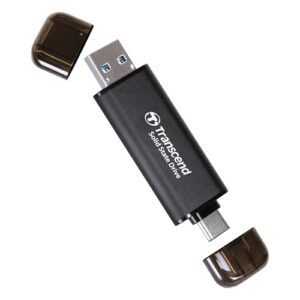 Transcend 1TB External SSD, Up to 1,050MB/s, Dual USB Hard Drive for Tesla, iPhone15,16&iPad&Mac, Steam Deck/ROG Ally/MSI Claw/Windows/Android/PS5/Smart TV, 2-in-1 Type C &A, USB 3.2 Gen2 Portable SSD
