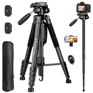 Tripod for Camera, 72″ Tall Camera Tripod Monopod with Remote, Professional Heavy Duty Compact Camera Stand for Phone,DSLR, Spotting Scope, Telescope, Binocular
