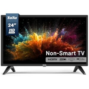 TuTu 24-inch 720P HD LED Flat Screen TV or Monitor with Dolby Audio, HDMI, USB, VGA, RCA, Dual Channel Speakers, Non-Smart TV for Room, Kitchen, Office, or RV Camper
