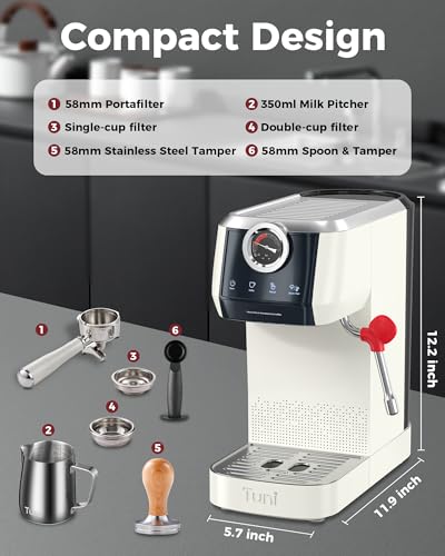 Tuni E2 58mm Espresso Machine 20Bar Espresso Maker, Dual Boiler Coffee Maker with 10mm Steam Milk Frother, Semi-automatic Coffee Machine with UKLA Pump for Espresso,Cappuccino, Gift for Coffee Lover - Image 3