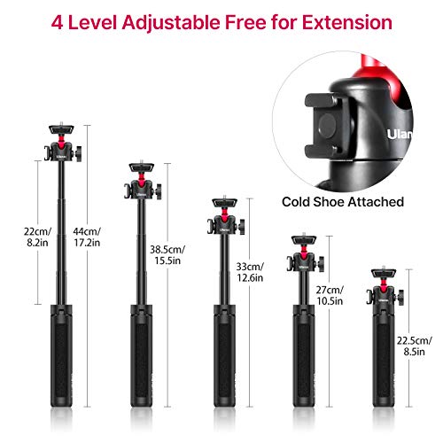 ULANZI MT-16 Extendable Mini Camera Tripod, 4 Levels Adjustment 360° Ball Head Cold Shoe Lightweight Portable Vlog Travel Selfie Stick Handle Grip Desktop Webcam Tripod for DSLR Action Camera - Image 5