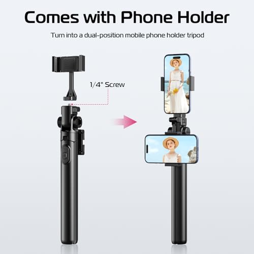 ULANZI MT-70 Extendable Tripod, 63" Selfie Stick Vlog Tripod Stand with 2 Phone Clips, 360 Rotate Dual Camera Holder for iPhone, Sony, Canon, GoPro, Lightweight for Travel, Black - Image 3
