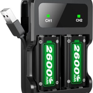 Ukor Fast Charging 2x6200mWh Rechargeable Battery Packs with Charger for Xbox Series X|S/Xbox One S/X/X Elite Wireless Controller, Intelligent Protection