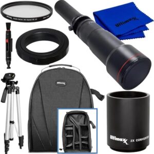 Ultimaxx 650-1300mm (w/ 2X- 1300-2600mm) Telephoto Zoom Lens Kit for Canon EOS 7D, 6D, 5D, 5Ds, 1Ds, 80D, 77D, 70D, 60D, 60Da, 40D, T7s, T7i, T6s, T6i, T6, T5i, T5, T4i, T3i, SL2, SL1